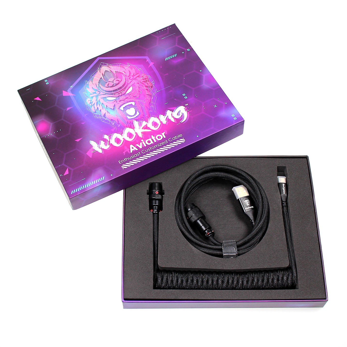 Wookong Aviator Coiled USB Cables for Keyboards - (Black)