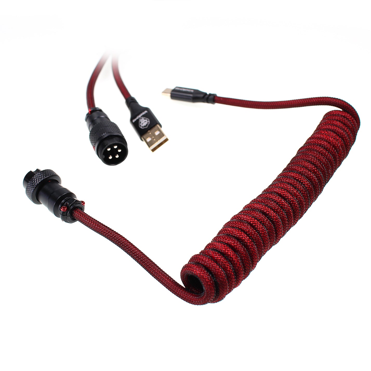 Wookong Aviator Coiled USB Cables for Keyboards - (Red / Black)