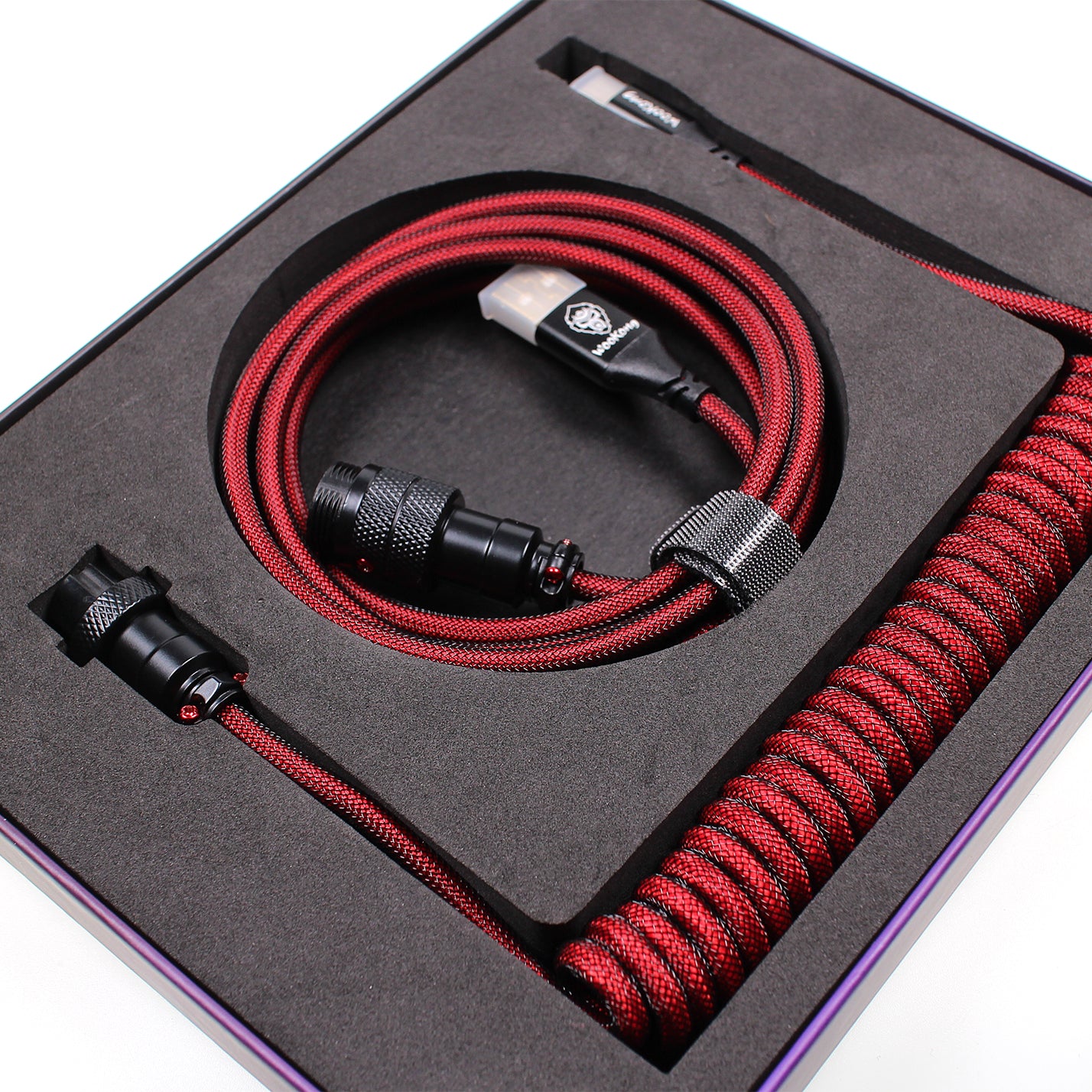 Wookong Aviator Coiled USB Cables for Keyboards - (Red / Black)