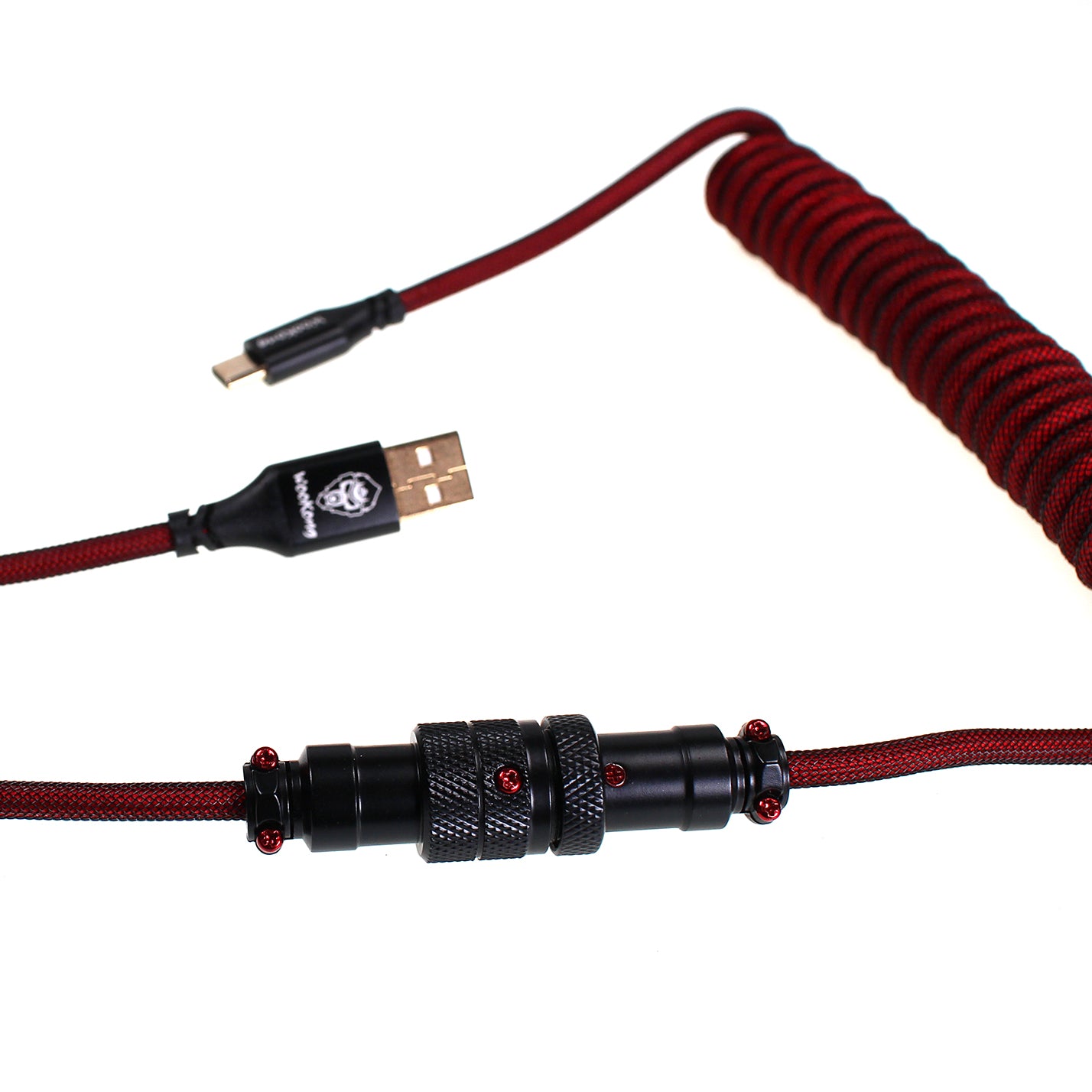 Wookong Aviator Coiled USB Cables for Keyboards - (Red / Black)