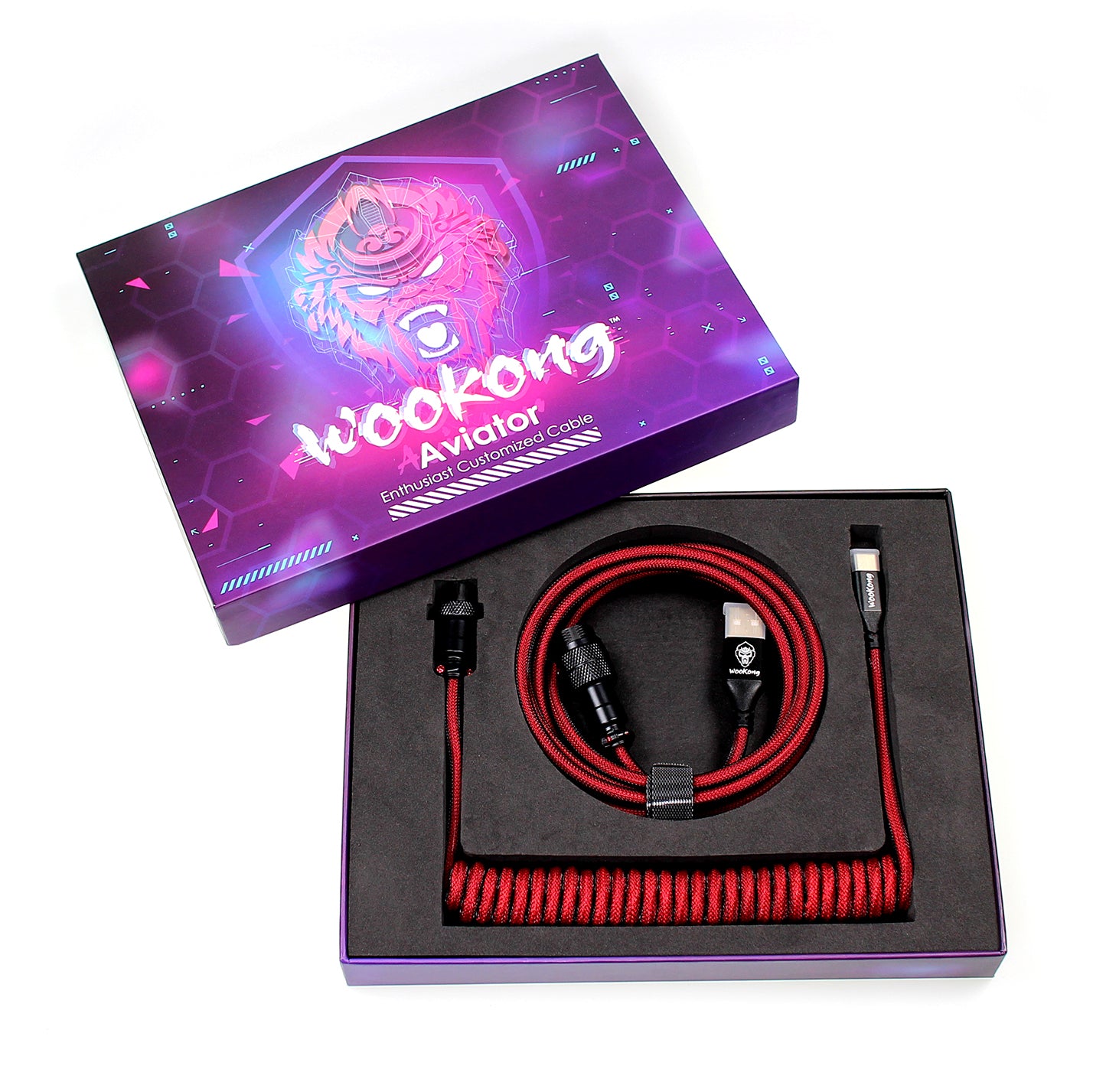 Wookong Aviator Coiled USB Cables for Keyboards - (Red / Black)