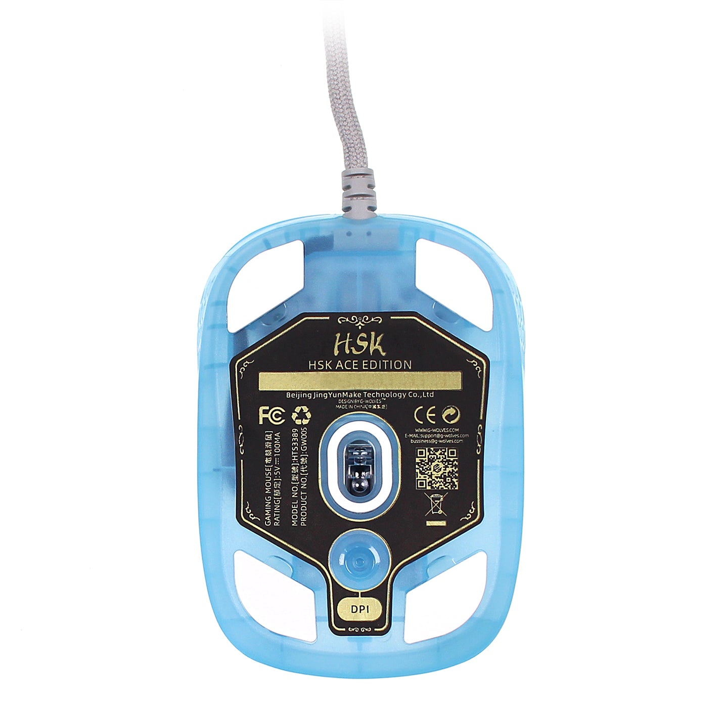 G-wolves HSK "Husky" Ultralight Wired Gaming Mouse - 3389 Sensor - Transparent Blue Edition