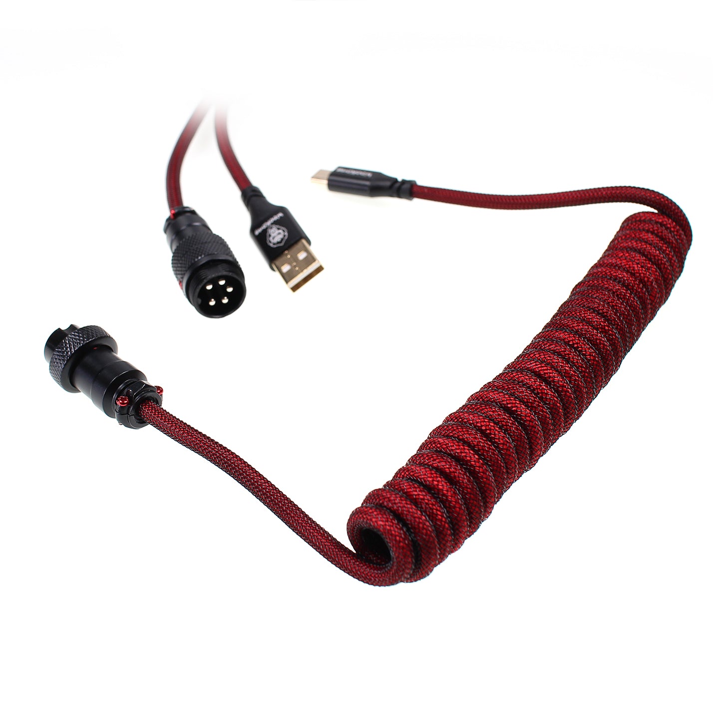 Wookong Aviator Coiled USB Cables for Keyboards - Red / Black