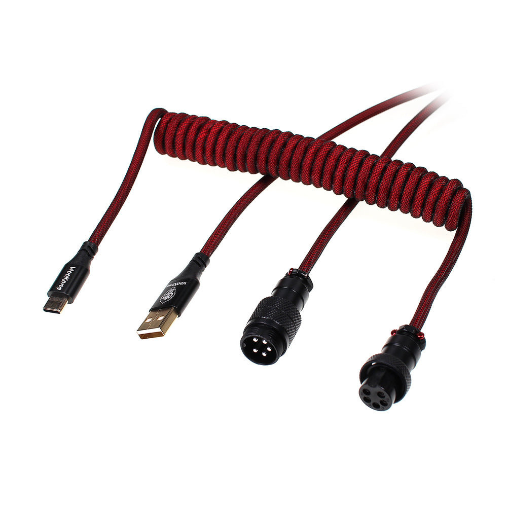 Wookong Aviator Coiled USB Cables for Keyboards - Red / Black