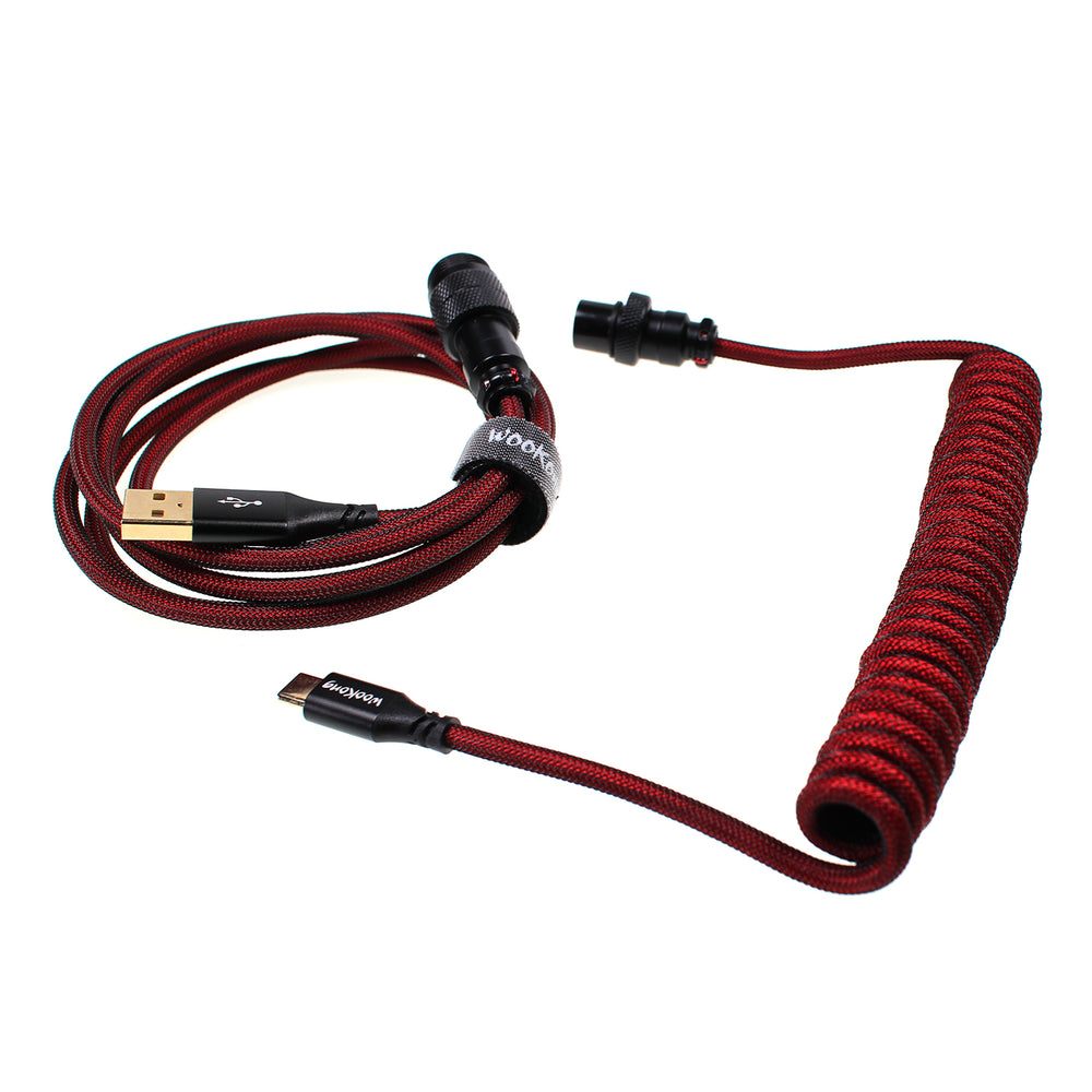 Wookong Aviator Coiled USB Cables for Keyboards - Red / Black